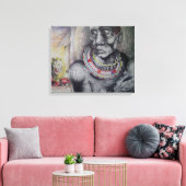 Maasai moeder en kind met Lion Art Print/Graphi Canvas Afdruk (Insitu (Woonkamer))