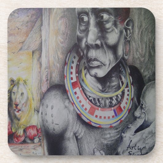 Maasai moeder en kind met Lion Art Print/Graphi Drankjes Onderzetter (Voorkant)