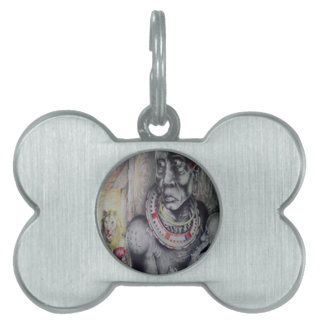 Maasai moeder en kind met Lion Art Print/Graphi Huisdieren Naamplaatje (voorkant)