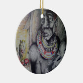 Maasai moeder en kind met Lion Art Print/Graphi Keramisch Ornament (Rechts)