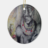 Maasai moeder en kind met Lion Art Print/Graphi Keramisch Ornament (Links)