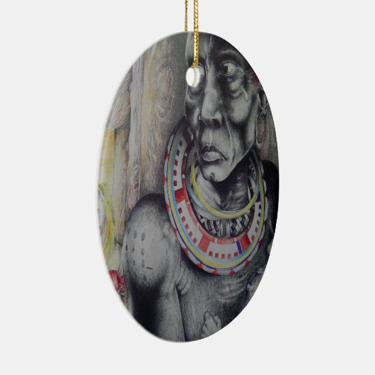 Maasai moeder en kind met Lion Art Print/Graphi Keramisch Ornament (Rechts)