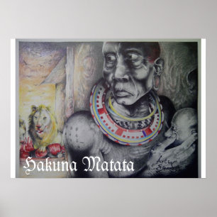 Maasai moeder en kind met Lion Art Print / Graphic