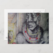 Maasai moeder en kind met Lion Art Print / Graphic Briefkaart (Voorkant / Achterkant)