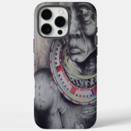Maasai moeder en kind met Lion Art Print / Graphic iPhone 16 Pro Max Hoesje