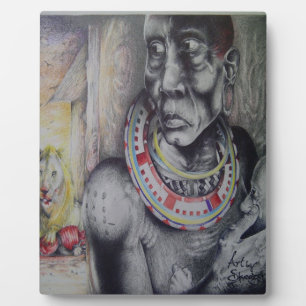 Maasai moeder en kind met Lion Art Print / Graphic Fotoplaat