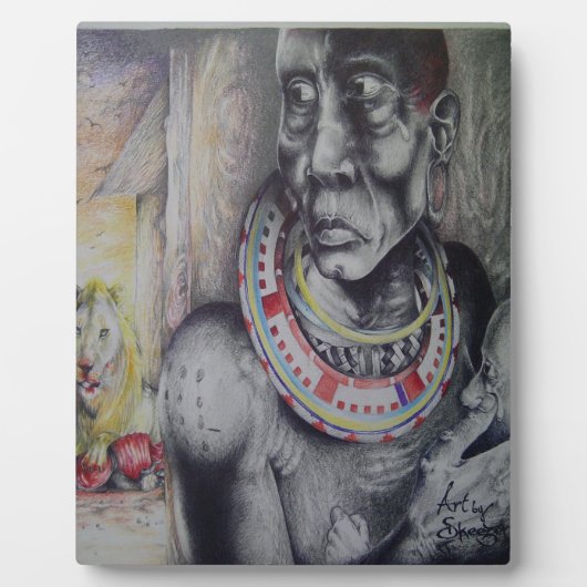 Maasai moeder en kind met Lion Art Print / Graphic Fotoplaat (Voorkant)