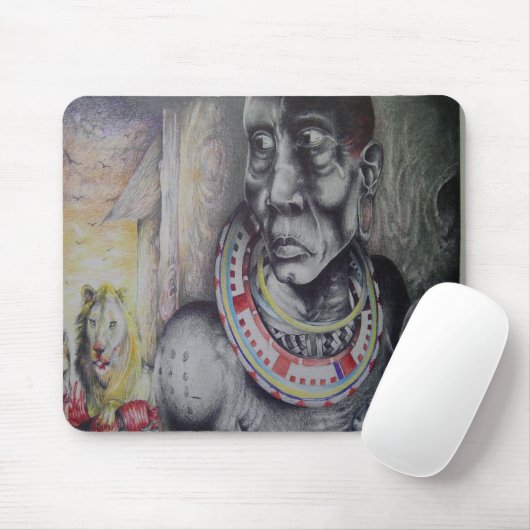 Maasai moeder en kind met Lion Art Print / Graphic Muismat (Met muis)