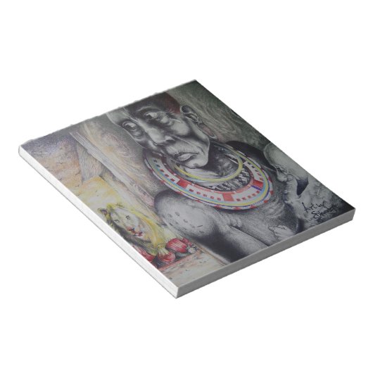 Maasai moeder en kind met Lion Art Print / Graphic Notitieblok (Schuin)