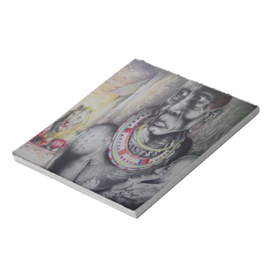 Maasai moeder en kind met Lion Art Print / Graphic Notitieblok (Linkerzijde)