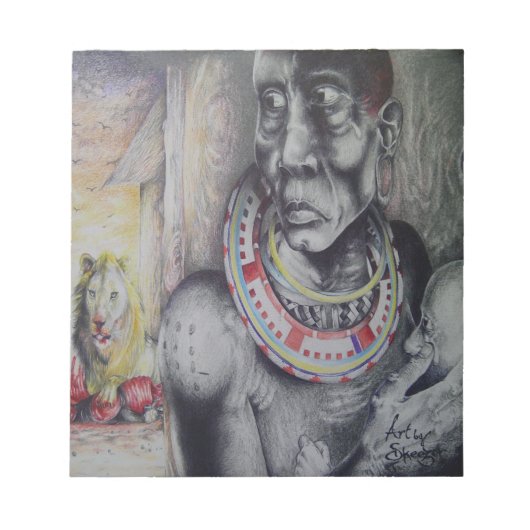 Maasai moeder en kind met Lion Art Print / Graphic Notitieblok (Voorkant)