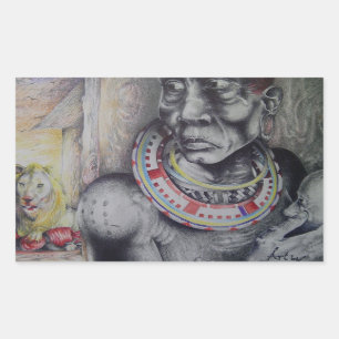 Maasai moeder en kind met Lion Art Print / Graphic Rechthoekige Sticker