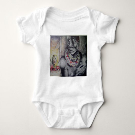 Maasai moeder en kind met Lion Art Print / Graphic Romper (Voorkant)
