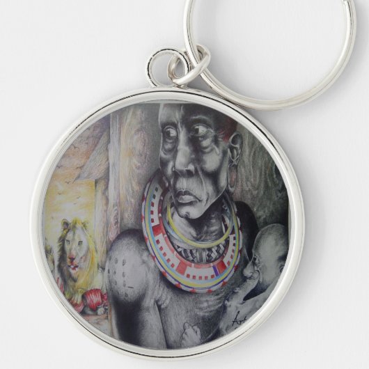 Maasai moeder en kind met Lion Art Print / Graphic Sleutelhanger (Voorkant)