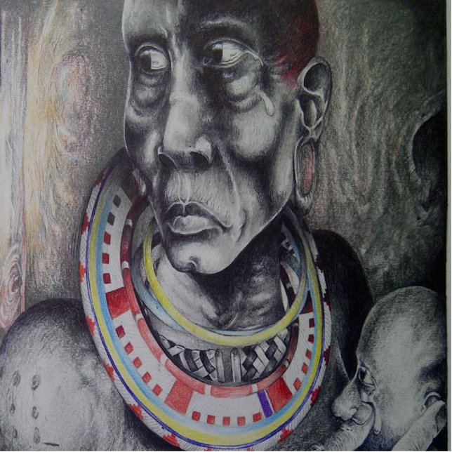 Maasai moeder en kind met Lion Art Print / Graphic Staand Fotobeeldje (Voorkant)