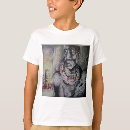 Maasai moeder en kind met Lion Art Print / Graphic T-shirt (Voorkant)