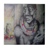 Maasai moeder en kind met Lion Art Print / Graphic Tegeltje (Voorkant)