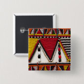 Maasai-stammenkraalwerk Vierkante Button 5,1 Cm (Voorkant /achterkant)