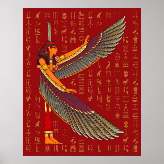 Ma'at Golden Hieroglyphs op rood Poster (Voorkant)