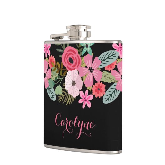 Maatkolf floranje roze toevoegen jouw naam heupfles (Links)