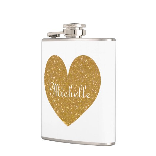 Maatkolf met goudglitterhart heupfles (Links)