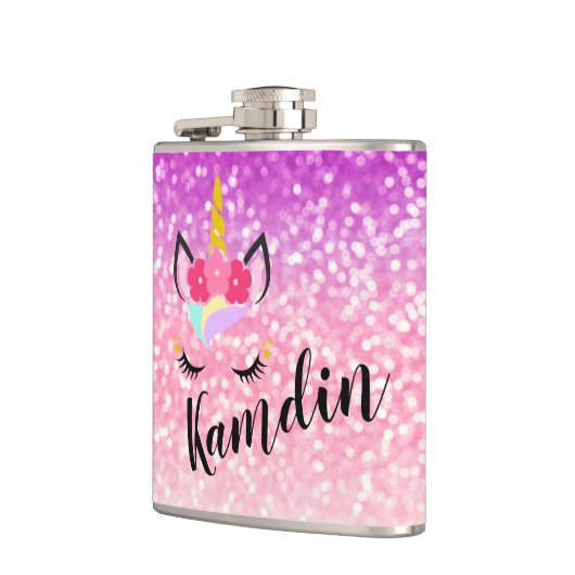 Maatkolf van Unicorn Ombre Fade Glitter Heupfles (Links)