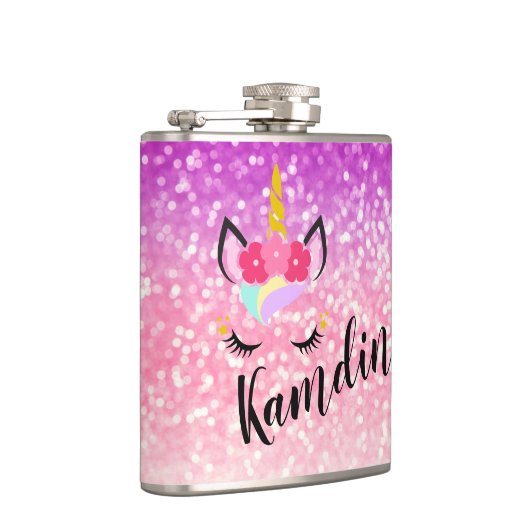 Maatkolf van Unicorn Ombre Fade Glitter Heupfles (Rechts)