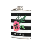 Maatkolf voor zwarte streep en roze Floral Heupfles (Links)