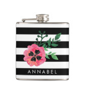 Maatkolf voor zwarte streep en roze Floral Heupfles (Voorkant)