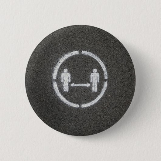 Maatschappelijk afstands-teken ronde button 5,7 cm (Voorkant)