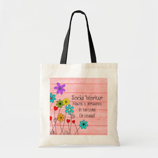 Maatschappelijk Arbeider Citaat Floral Design Tote Bag (Voorkant)