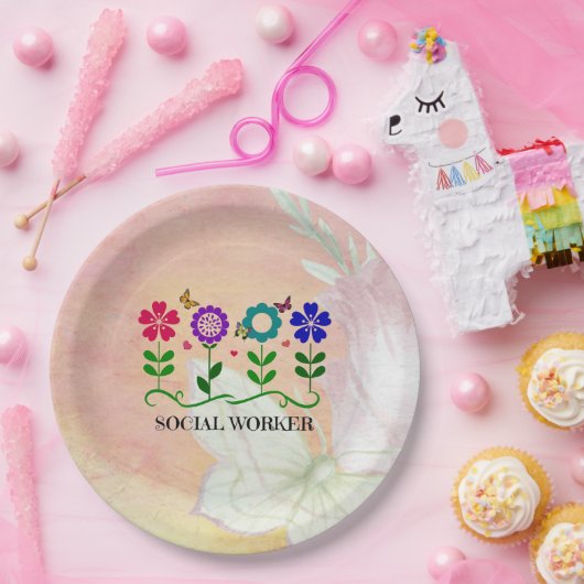 Maatschappelijk Arbeider, Pastel Springtime-design Papieren Bordje (Feest)