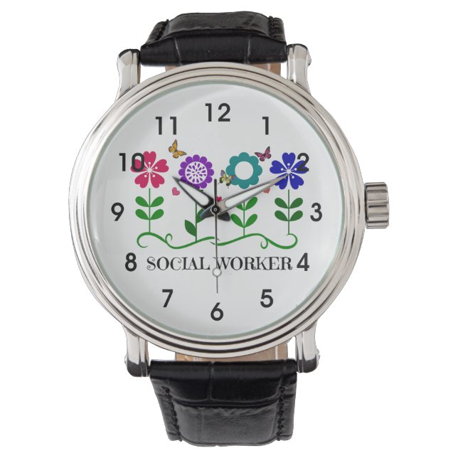 Maatschappelijk werker...Bloemen, harten en vlinde Horloge (Voorkant)