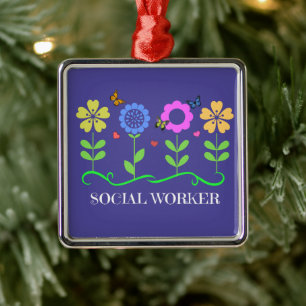 "Maatschappelijk werker," Graphic Spring Flowers, Metalen Ornament