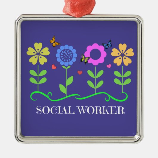"Maatschappelijk werker," Graphic Spring Flowers, Metalen Ornament (Voorkant)