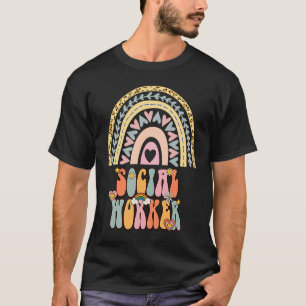 Maatschappelijk Werker Groovy Retro Vintage Regenb T-shirt