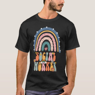 Maatschappelijk Werker Groovy Retro Vintage Regenb T-shirt