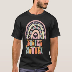 Maatschappelijk Werker Groovy Retro Vintage Regenb T-shirt