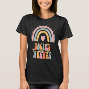 Maatschappelijk Werker Groovy Retro Vintage Regenb T-shirt