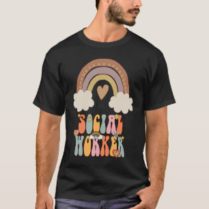 Maatschappelijk werker Groovy Retro Vintage Regenb T-shirt