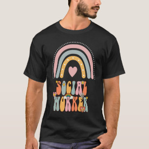 Maatschappelijk Werker Groovy Retro Vintage Regenb T-shirt