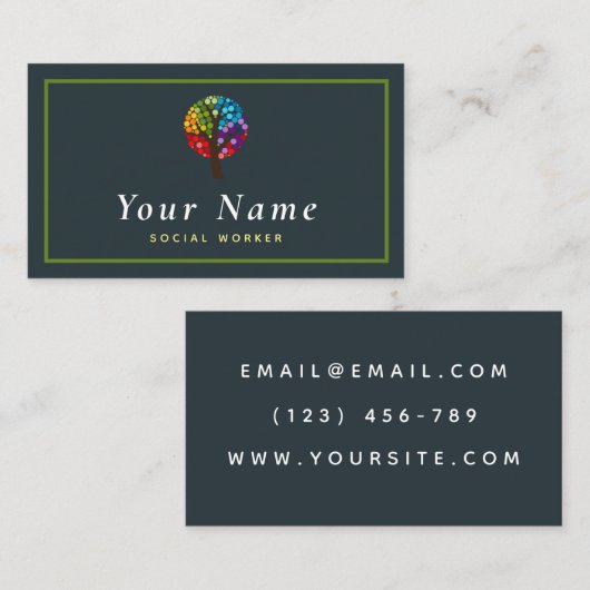 Maatschappelijk werker Kleurrijke Boombos Natuur M Visitekaartje (Voorkant / Achterkant)