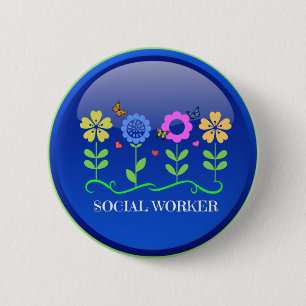 Maatschappelijk werkers, bloemontwerp ronde button 5,7 cm