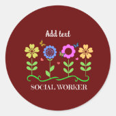 maatschappelijk werkers, grafische bloemen, SJABLO Ronde Sticker (Voorkant)