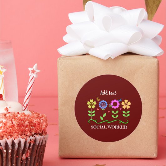 maatschappelijk werkers, grafische bloemen, SJABLO Ronde Sticker (Feest)