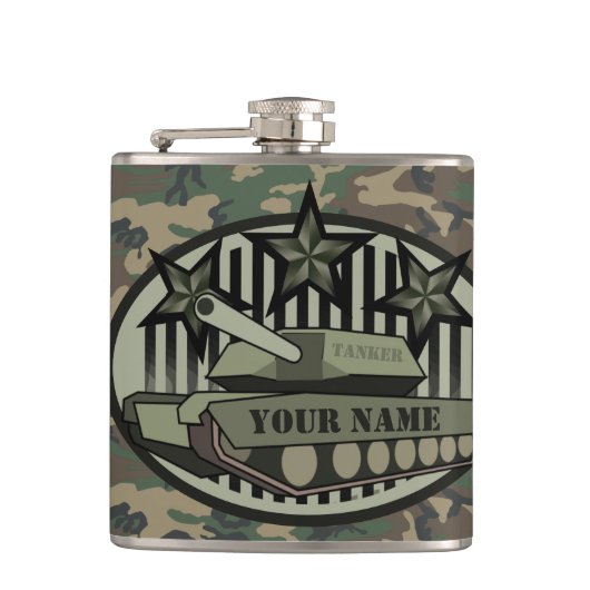 Maatschappelijke Camo Tanker Monogram Flask Heupfles (Voorkant)