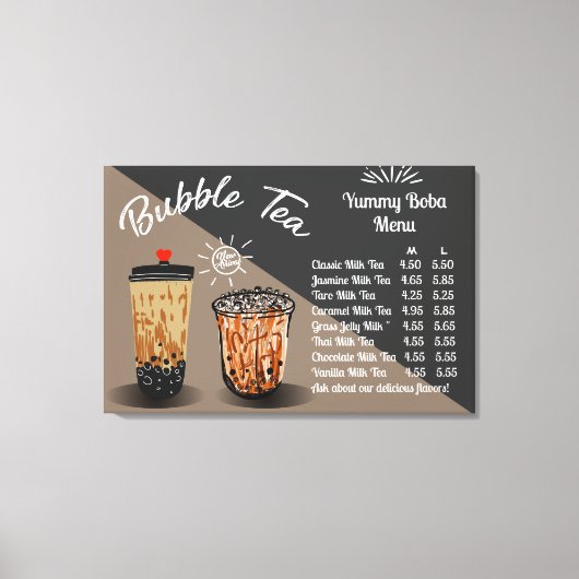 Maatwerk Bubble Tea Boba Donut Prijskaart Canvas Afdruk (Voorkant)