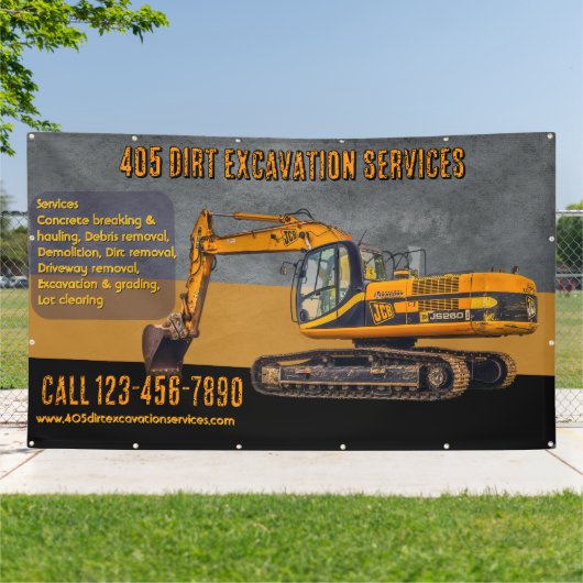 Maatwerk graafwerkdiensten met backhoeentrepreneur spandoek (Buitenkant)
