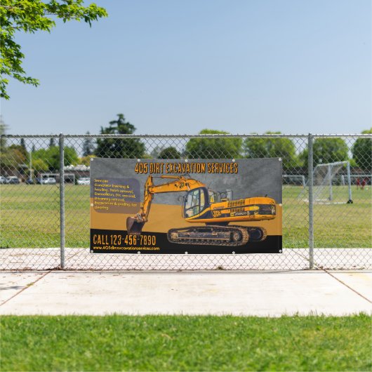 Maatwerk graafwerkdiensten met backhoeentrepreneur spandoek (Insitu)