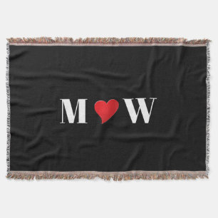 Maatwerk Koppel initials A Loves B rode hart Deken
